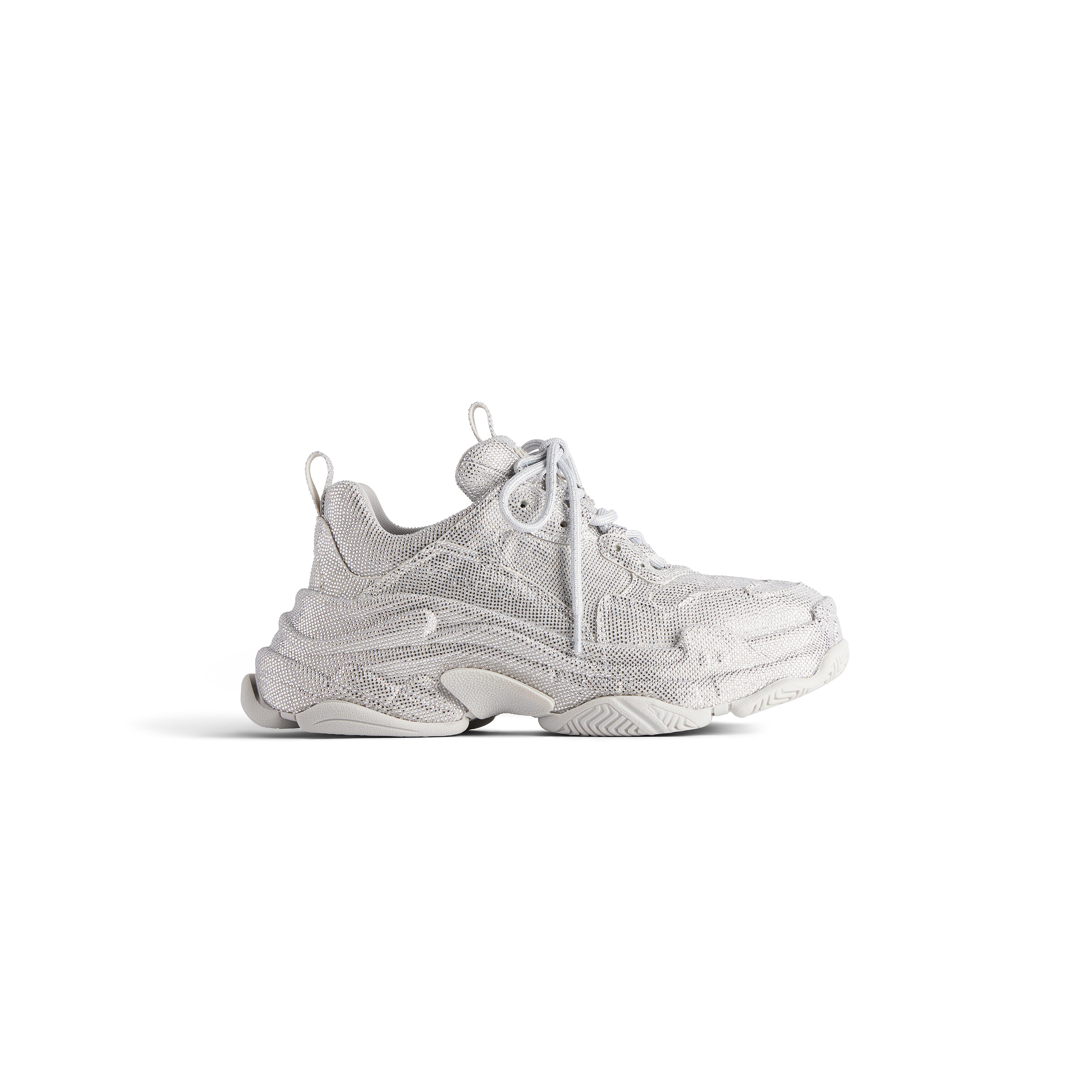 BALENCIAGA WOMEN'S TRIPLE S SNEAKER WITH RHINESTONES IN LIGHT GREY 524039W2TST1100